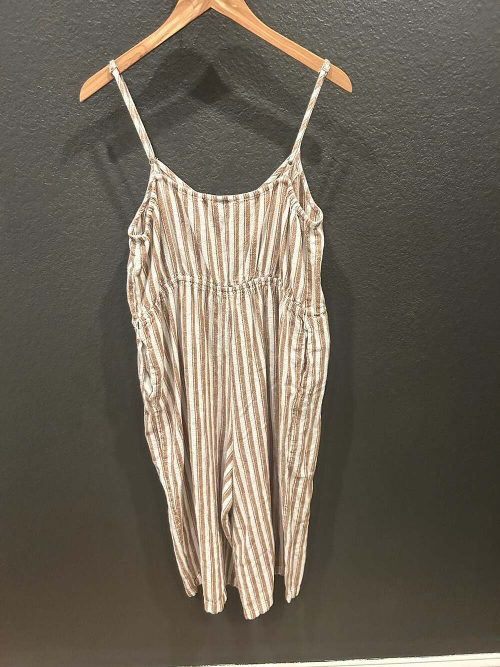 Universal Thread Striped Wide Leg Jumpsuit Brown White Button Front Fall Boho - Picture 7 of 7